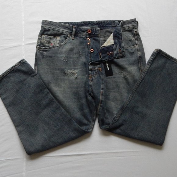 Men’s DIESEL NARROT Tapered Leg Cropped Jeans Wash 084VE Faded RippedSz 32 NWT